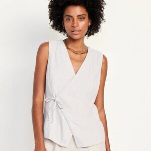 Linen-Blend Side-Tie Vest - SIZE XS